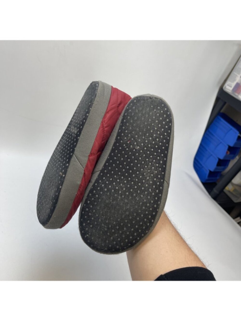 Northface Thermoball 450 Botties Slippers Boys Sz M Red / Gray Quilted Cozy - Picture 6 of 10